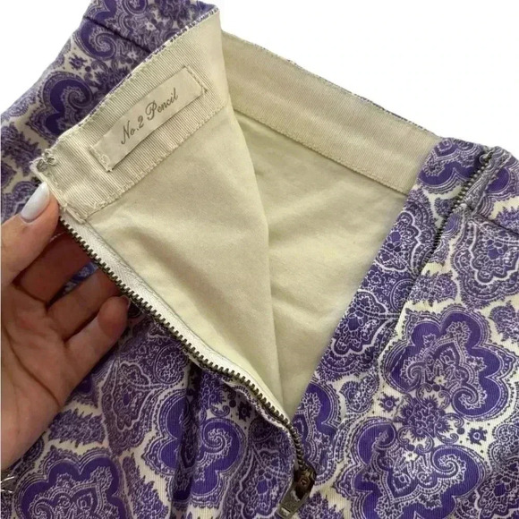 J. Crew Purple White Medallion Paisley Print Cotton No. 2 Pencil Skirt - Picture 6 of 9